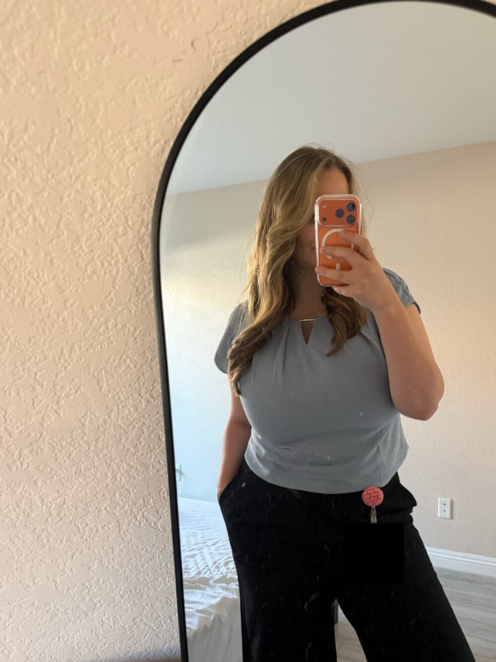 Blue Blouse with Metal Detail on Neck Line